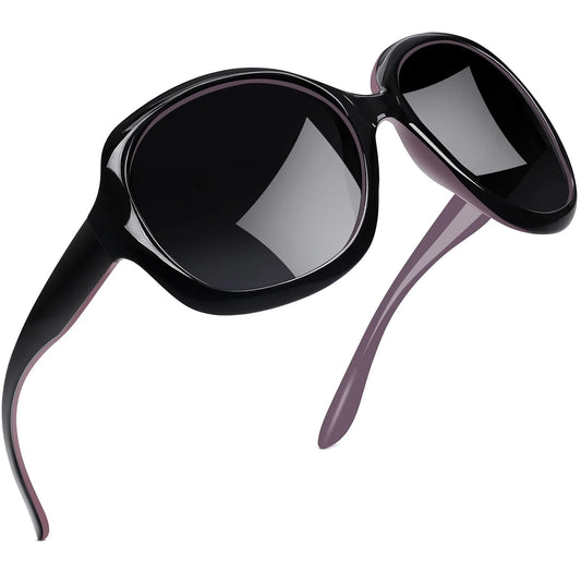 Polarized Sunglasses for Women, Ladies Wide Frame Sun Glasses UV Blocking (Black Purple)