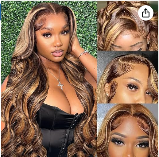 Honey Blonde Ombre Lace Front Wig Human Hair Highlight Body Wave 13X6 Lace Front Wigs Human Hair Pre Plucked HD Frontal 180 Density Glueless 4/27 Highlighted Human Hair Wig 26 Inch