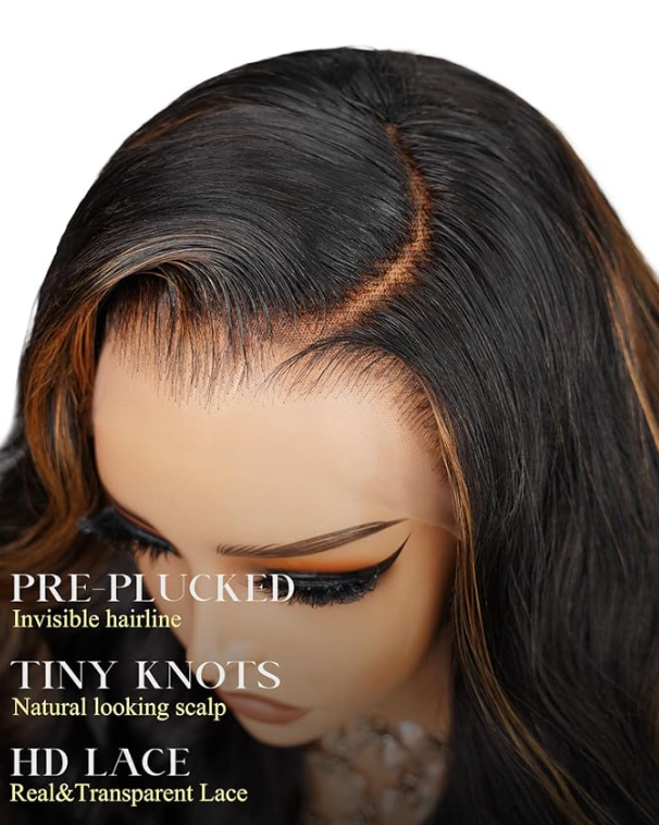 Arabella Glueless Lace Front Wigs Human Hair 13x4 Tiny Knots Real Pre Bleached 1B/30 Highlight Ombre Lace Front Wig Human Hair 210% Density Upgraded Body Wave Wigs (20inch, 13x4 1B/30 bady wave)