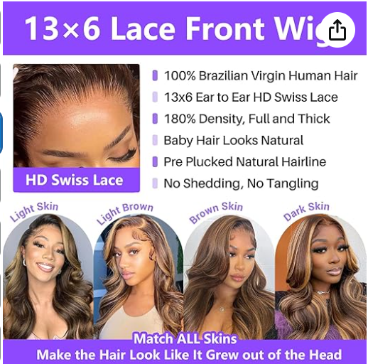 Honey Blonde Ombre Lace Front Wig Human Hair Highlight Body Wave 13X6 Lace Front Wigs Human Hair Pre Plucked HD Frontal 180 Density Glueless 4/27 Highlighted Human Hair Wig 26 Inch